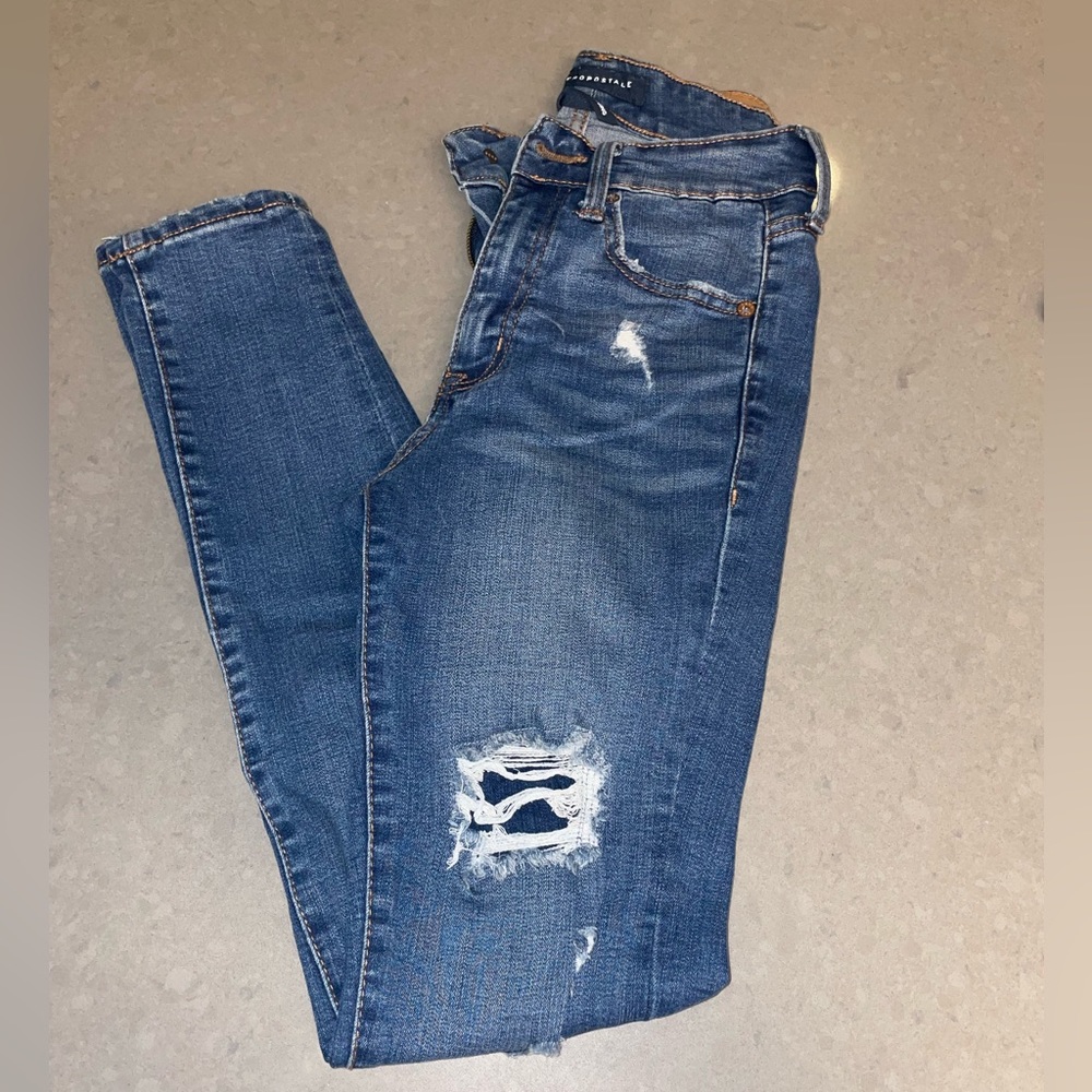 Aeropostale medium wash ripped high rise skinny jeans jeggings size 2